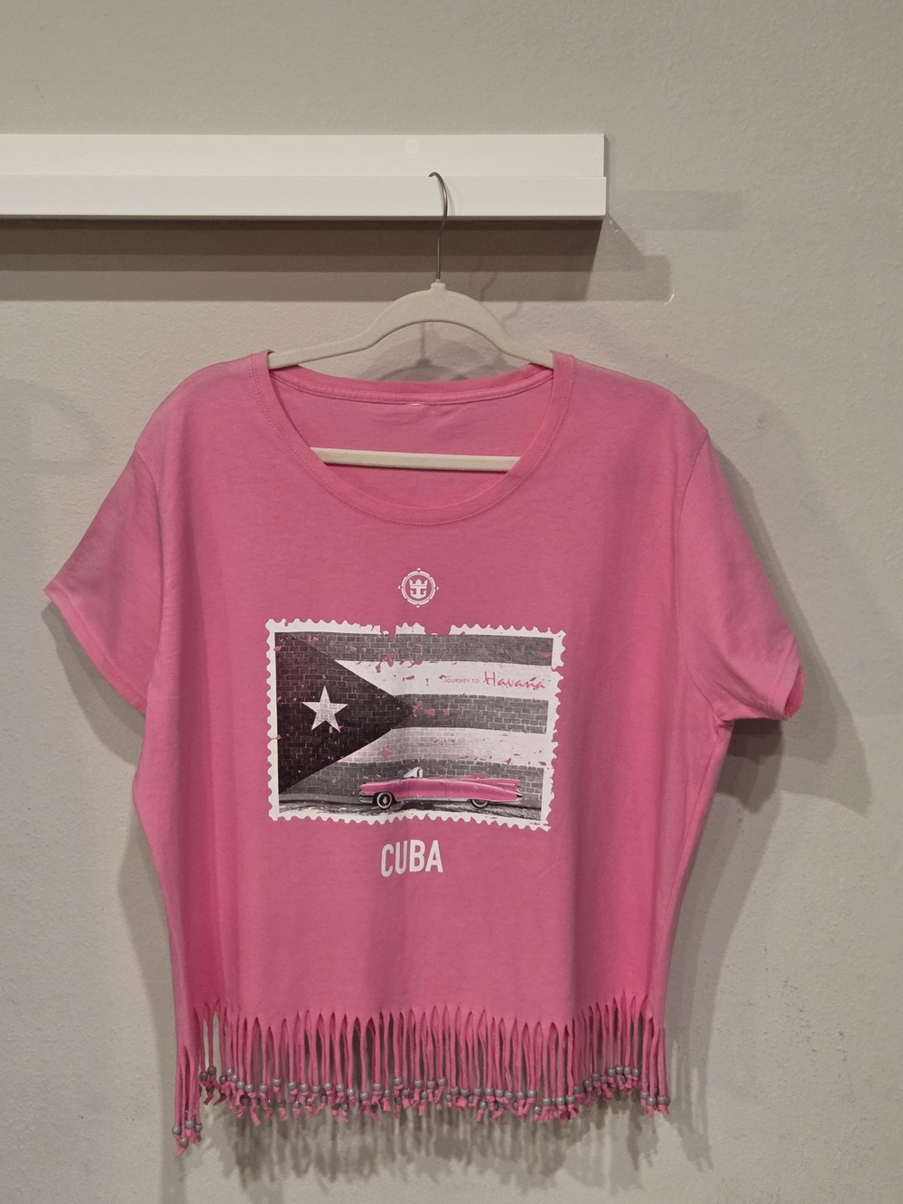 Girls' Pink Cuba Graphic Fringe Short Sleeve Tee